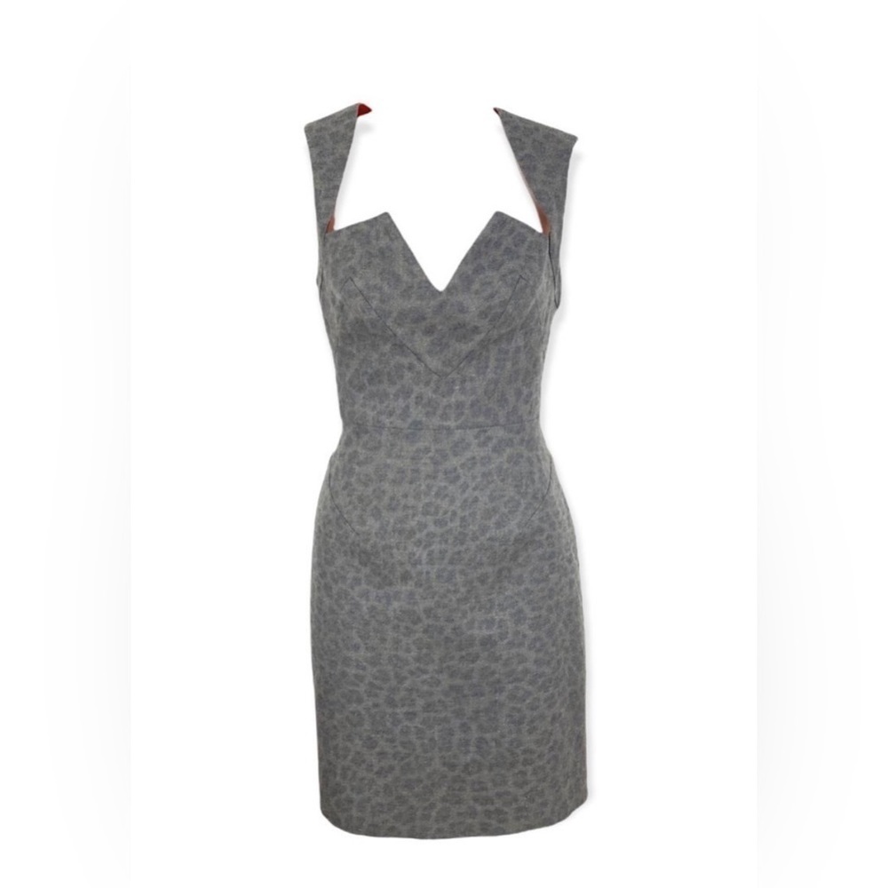 Black Halo Laurence Gray Leopard Print Pencil Dress Size 2